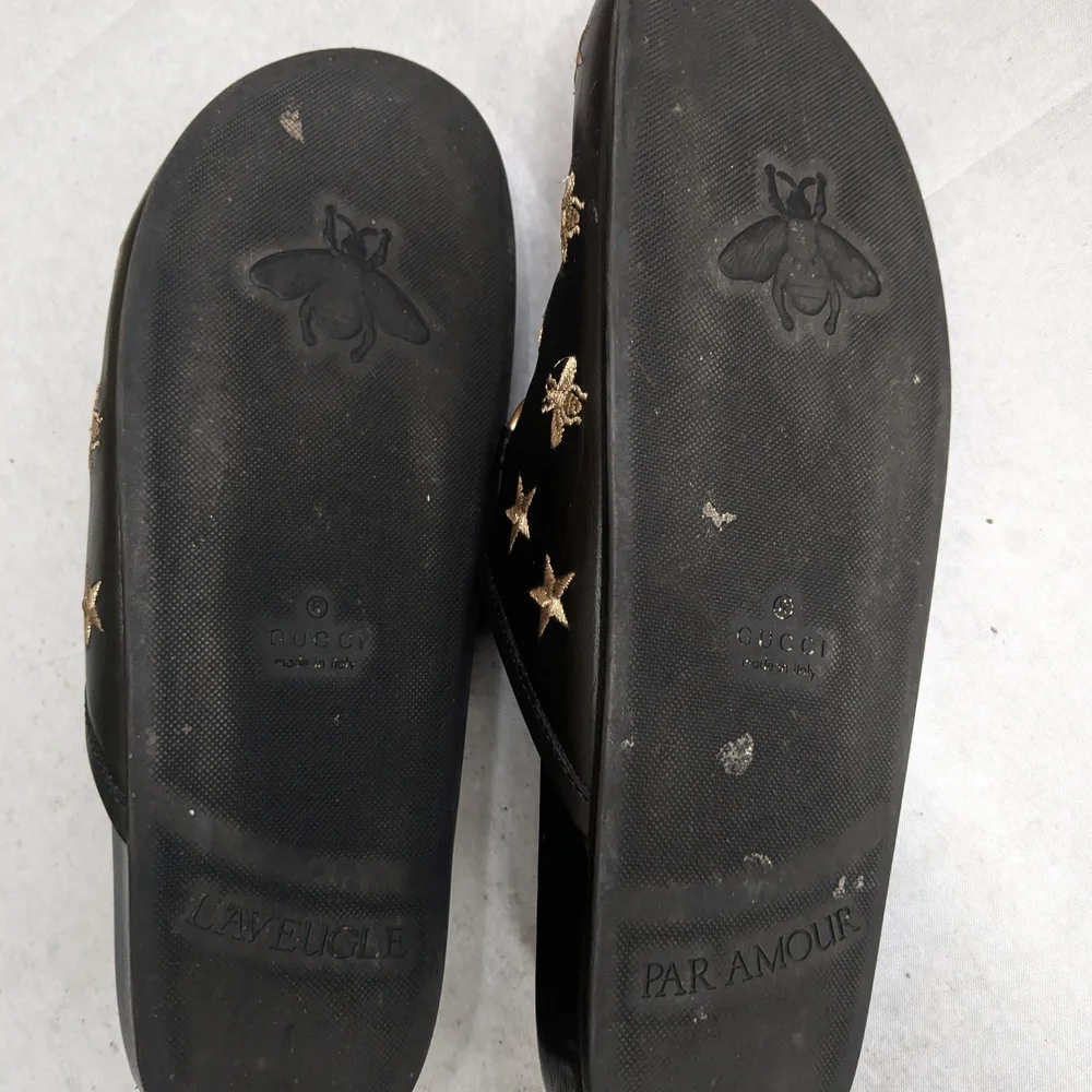 Gucci Horsebit Loafers Mules Men US 9.5 Black Gold Stars Bees Leather - Picture 14 of 16